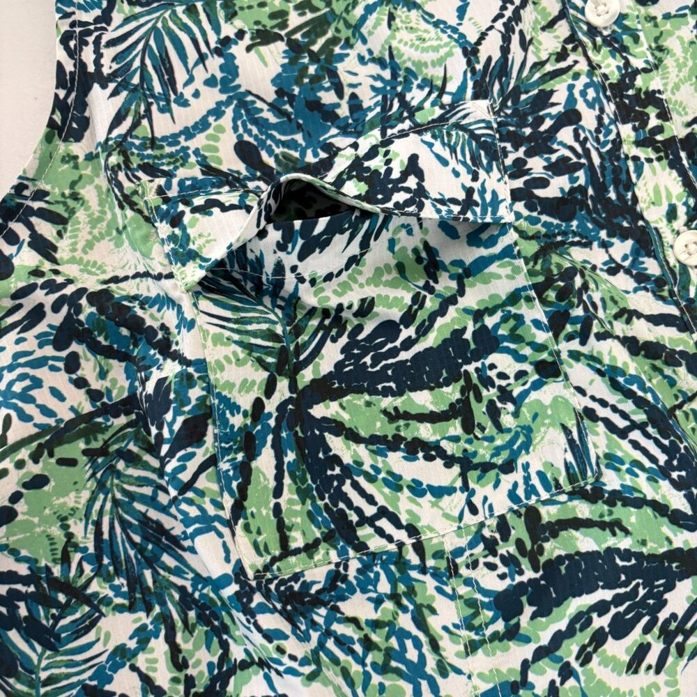 Reel Legends Mariner Sleeveless Top 2X Blue Green Floral Button Up Fishing - Picture 7 of 7